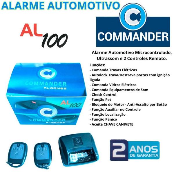 Imagem de Alarme Automotivo Universal Commander AL100 Completo com 2 Controles