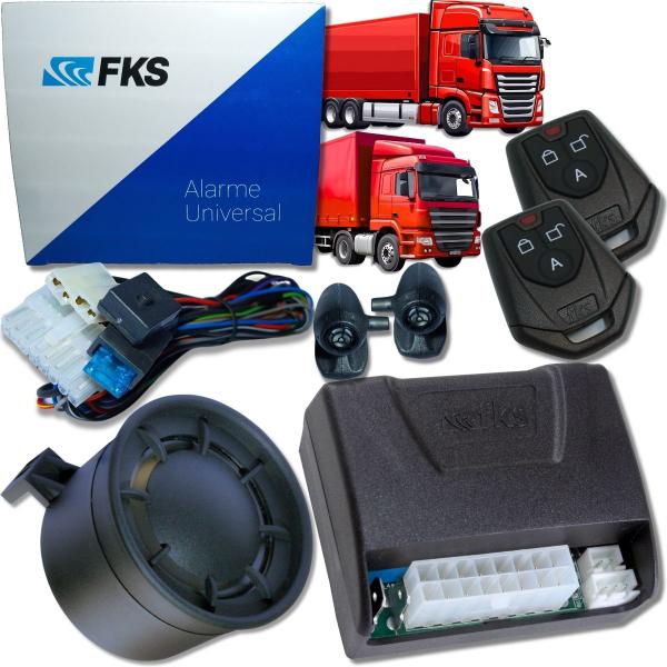 Imagem de Alarme caminhões auto 12v e 24v fks fk902 2 controles linha pesada corta ignição bloqueador e trava