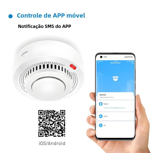 Imagem de Alarme de Fumaça WiFi com Detector de Incêndio Tuya - Sistema de Proteção Contra Incêndio