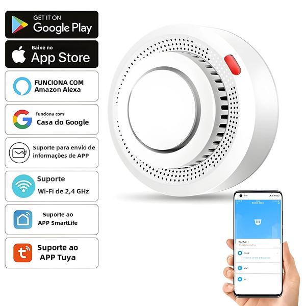 Imagem de Alarme de Fumaça WiFi com Detector de Incêndio Tuya - Sistema de Proteção Contra Incêndio