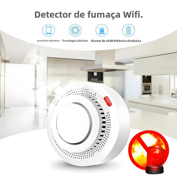 Imagem de Alarme de Fumaça WiFi com Detector de Incêndio Tuya - Sistema de Proteção Contra Incêndio