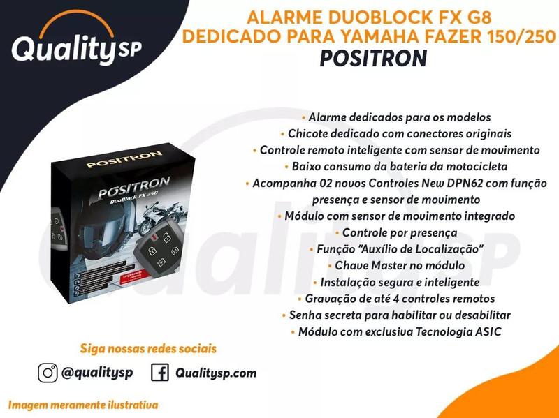 Imagem de Alarme Moto Pósitron Duoblock FX G8 Dedicado Yam Fazer 150/250 2018/2023