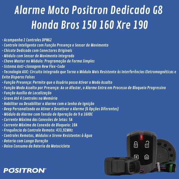 Imagem de Alarme Para Moto Honda Bros 150 160 Xre 190 Positron G8