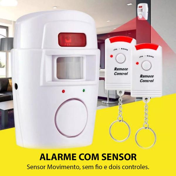 Imagem de Alarme Sem Fio Sensor Movimento Controles Sirene Alta 105 DCB Residencial Comercial Portatil Detecta Presença Segurança Proteçao Casa Loja Comercio