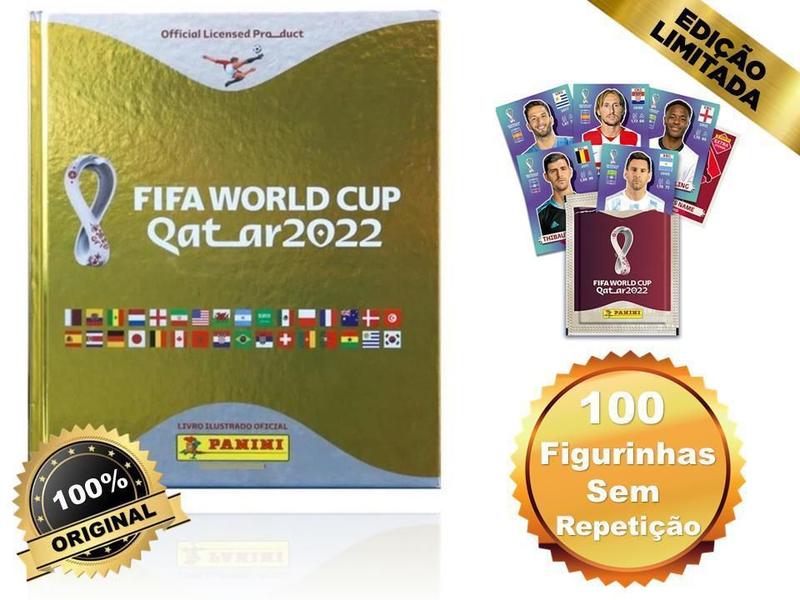 Imagem de Album Copa Do Mundo 2022 Capa Dura Dourada + 100 Figurinhas