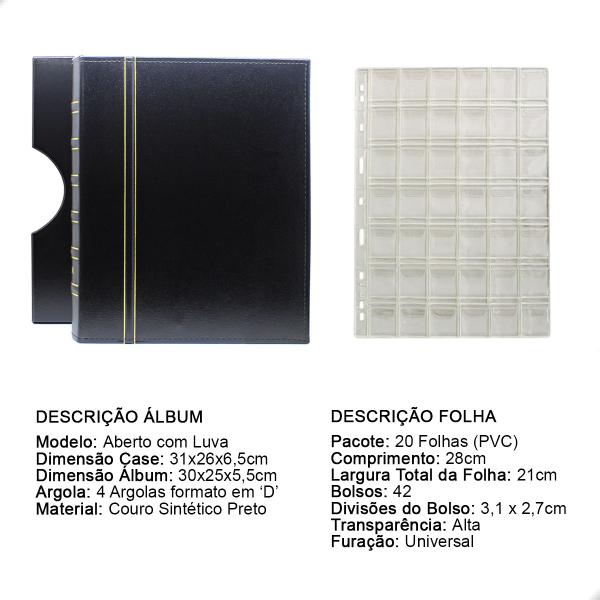 Imagem de Álbum de Luxo Preto 20 Folhas para 840 Moedas 3BZN P