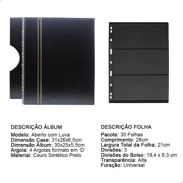 Imagem de Álbum de Luxo Preto 30 Folhas para 180 Selos 3BZN P