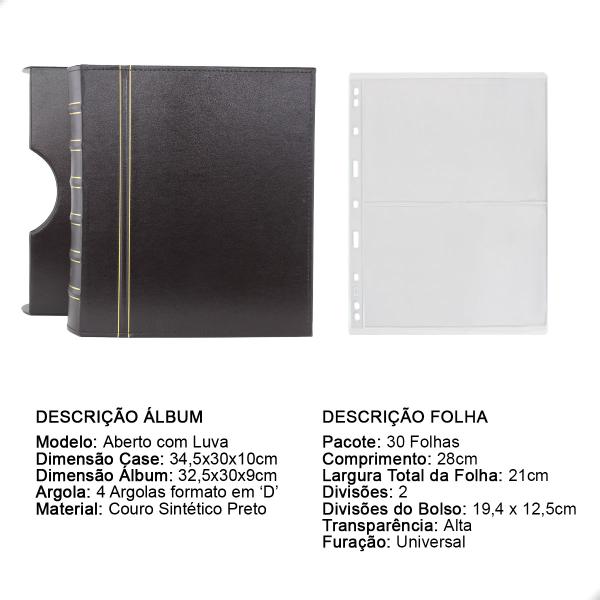 Imagem de Álbum de Luxo Preto Gigante 30 fls Cédulas 2 Espaços 28x21