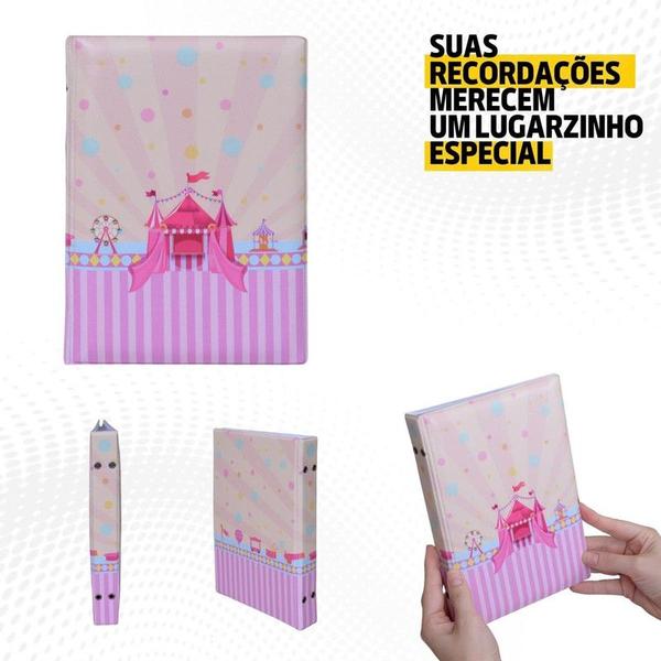 Imagem de Álbum Fotográfico 15x21 para 100 Fotos CIRCO ROSA Bebê Infantil Palhaço Mágico