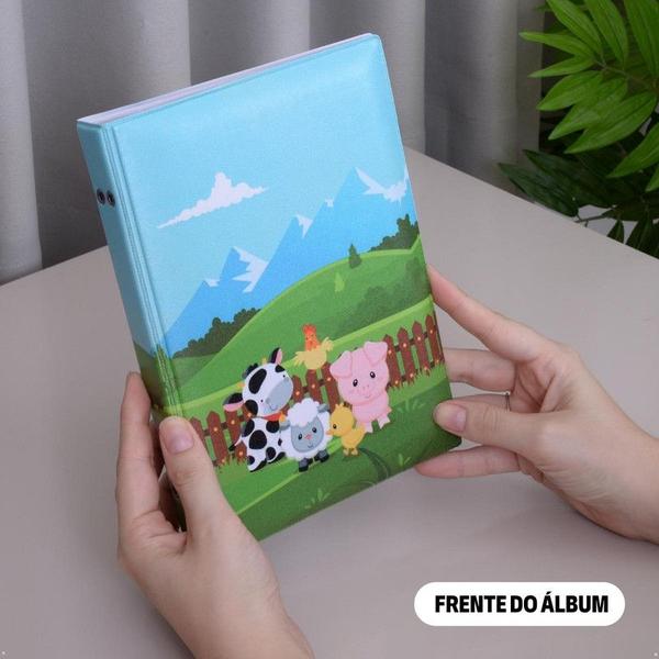 Imagem de Álbum Fotográfico 15x21 para 100 Fotos FAZENDINHA Bebê Infantil Roça Animais Azul