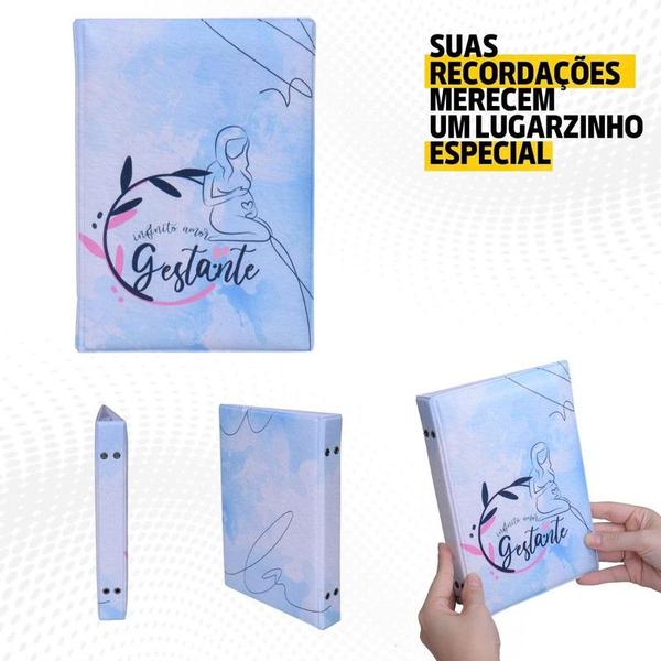 Imagem de Álbum Fotográfico 15x21 para 100 Fotos GESTANTE AZUL Bebê Grávida Gestação