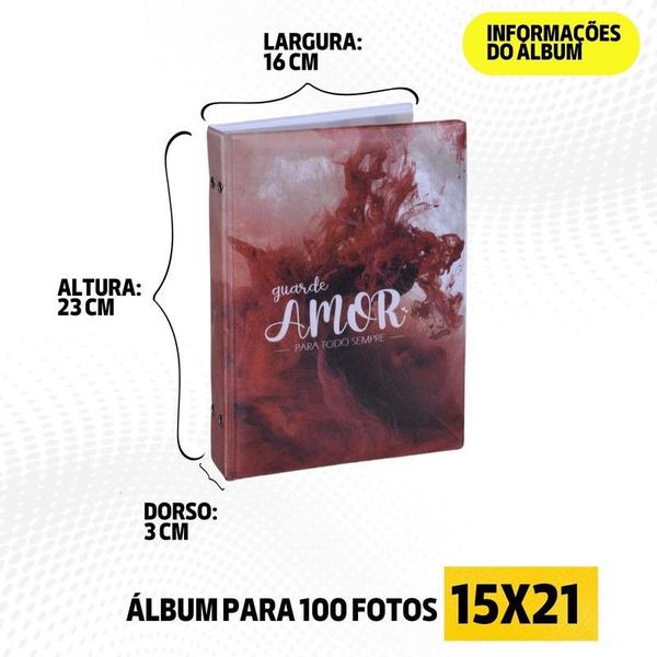 Imagem de Álbum Fotográfico 15x21 para 100 Fotos GUARDE AMOR Namorados Casamento Noivado Vermelho