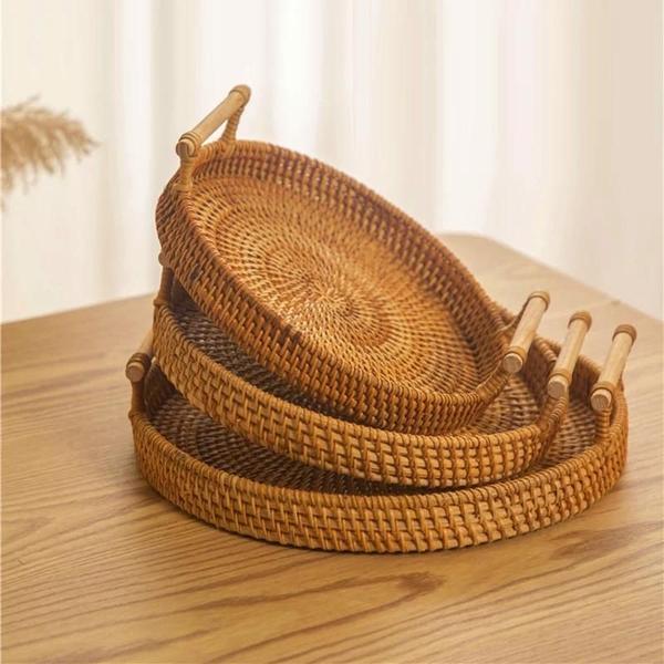 Imagem de Alça de Cesta de Armazenamento em Rattan - Para Piquenique, Frutas e Pães