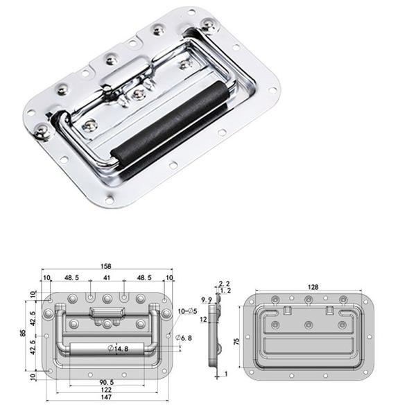 Imagem de Alça Retratil Externa De Embutir Tamanho Grande De Aço Com Bandeja Cromada E Mola Para Case E Maleta Profissional LU-A03 Luminos