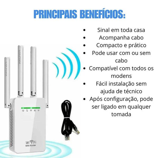 Imagem de Alcance novos patamares com o Repetidor de Wi-Fi 4 Antenas Amplificador de Sinal!