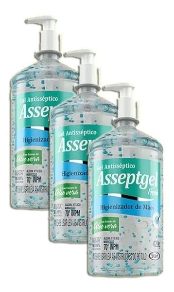 Imagem de Álcool Em Gel Antisséptico 420gr Asseptgel Fresh Blue Kit 3