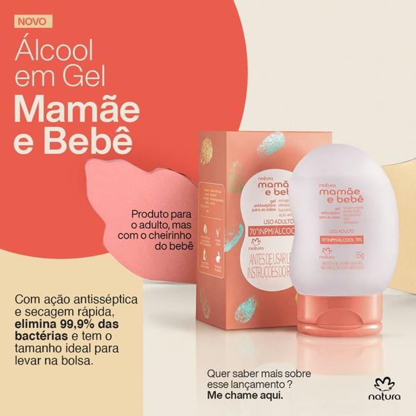 Imagem de Álcool em Gel Natura Mamãe e Bebê 55g Mais vendido Elimina 99,9% das bactérias