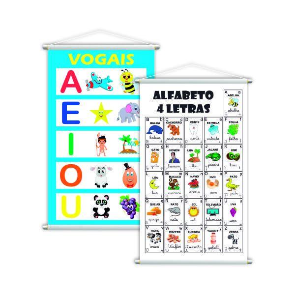 Imagem de Alfabeto 4 Letras + Vogais Kit 2 Banners 80X50Cm