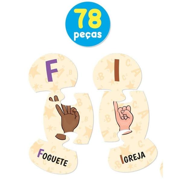 Imagem de Alfabeto em Libras Jogo Educativo de Encaixe Aprender Raciocínio Logico Coordenação Motora e Linguagem