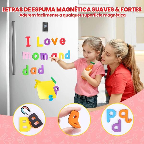 Imagem de Alfabeto Magnético Com Lousa Tangram Cartões Educativos 171 peças Números Letras Símbolos Brinquedo Educativo Infantil Pedagógico 