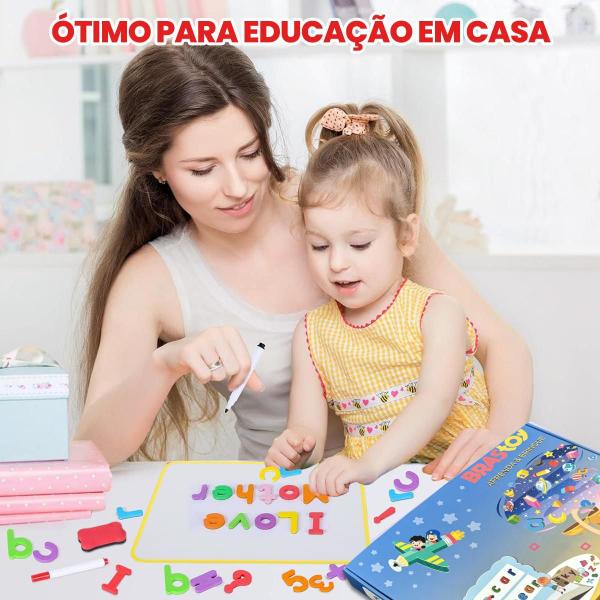 Imagem de Alfabeto Magnético Com Lousa Tangram Cartões Educativos 171 peças Números Letras Símbolos Brinquedo Educativo Infantil Pedagógico 