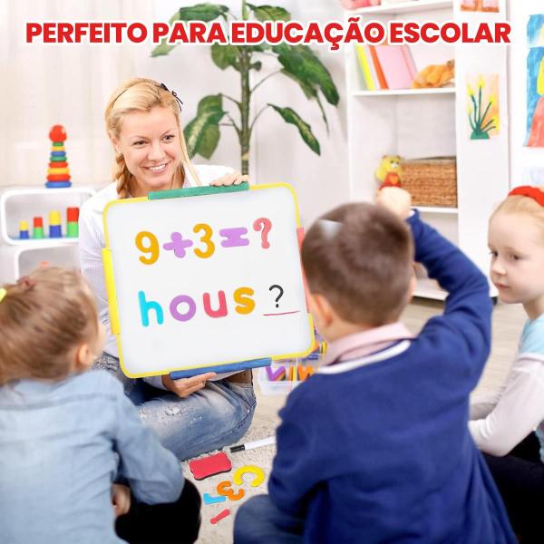 Imagem de Alfabeto Magnético Com Lousa Tangram Cartões Educativos 171 peças Números Letras Símbolos Brinquedo Educativo Infantil Pedagógico 