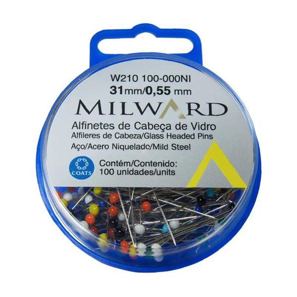 Imagem de Alfinete Cabeça de Vidro Colorido Milward Com 100 Unidades - Coats