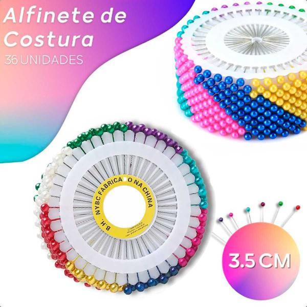Imagem de Alfinete Costura Disco Cabeca Bola Colorida 3,5cm-PQ -36UN