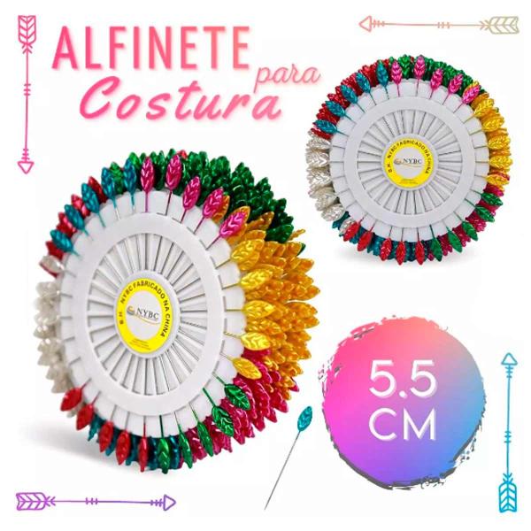 Imagem de Alfinete Costura Disco Cabeca Folha Colorida 5,5cm-GD -30UN