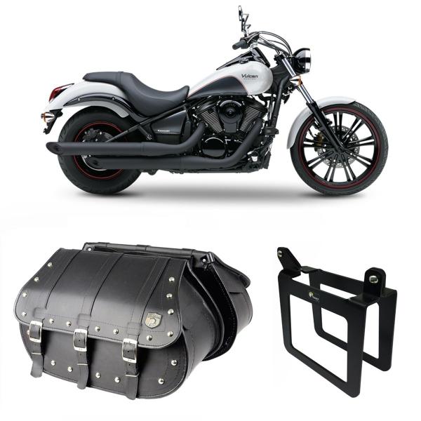 Imagem de Alforge Bolsa Mala 80 Litros Cravos + Afastador Suporte Kawasaki Vulcan 900 Par