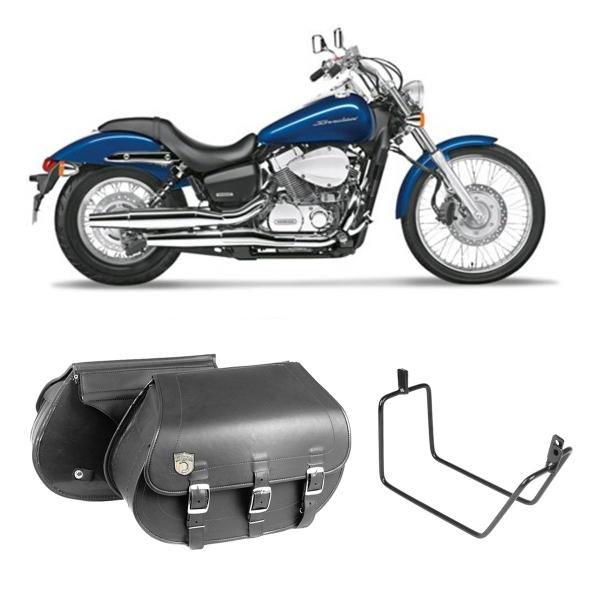 Imagem de Alforge Bolsa Mala Lateral 64 Litros + Afastador Suporte Honda VT 750 Shadow 2006 Até 2010 Par