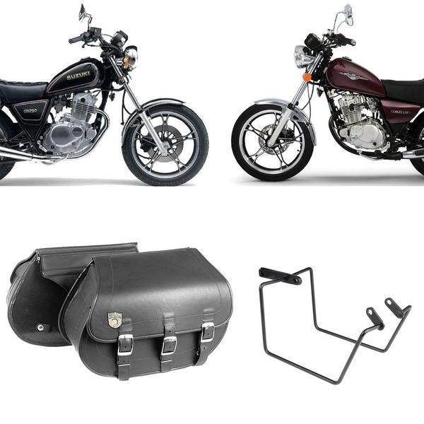 Imagem de Alforge Bolsa Mala Lateral 64 Litros + Afastador Suporte Suzuki Intruder 125 e 250 Par