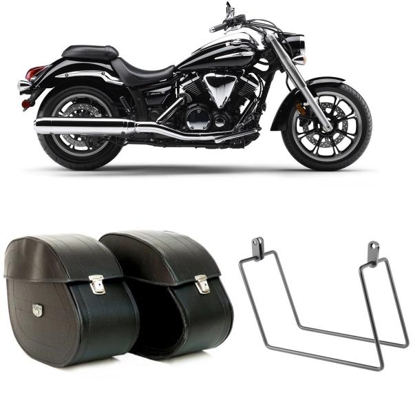 Imagem de Alforge Bolsa Mala Lateral 64 Litros Chave + Afastador Suporte Yamaha Midnight Star 950 Par