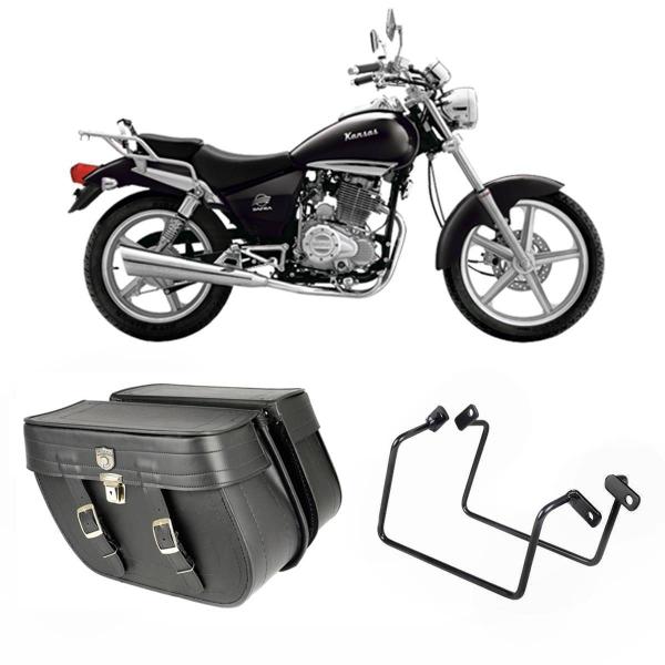 Imagem de Alforge Bolsa Mala Losango 64 Litros Com Chave Par + Afastador Suporte Moto Dafra Kansas 150