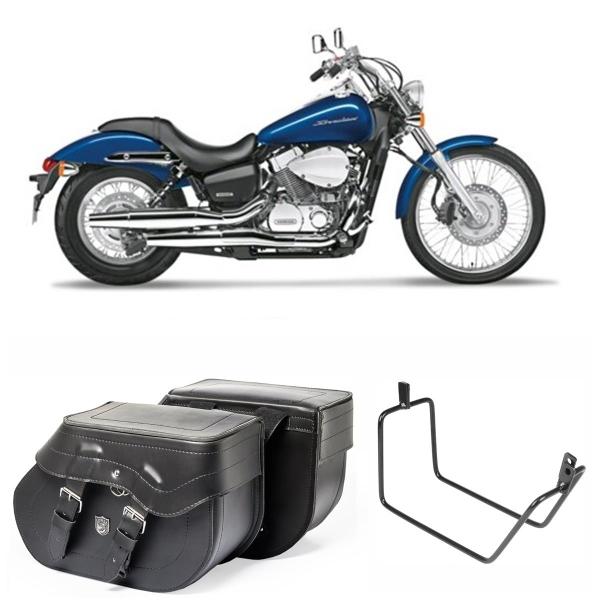 Imagem de Alforge Lateral Bolsa Custom Para Moto 30 Litros + Afastador Honda Shadow 750 2006 até 2010 Par