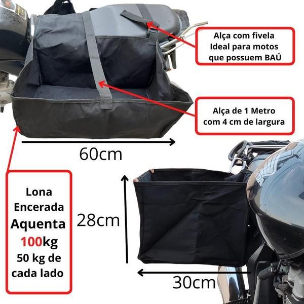 Imagem de Alforge Lateral Universal Moto, Preto, 100kg, 28x36x60cm