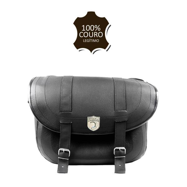 Imagem de Alforge Mala Bolsa Em Couro 48 Litros Par + Afastador Suporte Moto Dafra Horizon 150