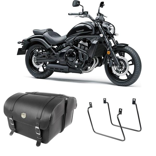 Imagem de Alforge Mala Bolsa Lateral 50 Litros + Afastador Suporte Kawasaki Vulcan S650 Par