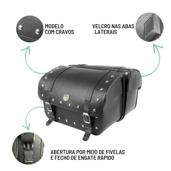 Imagem de Alforge Mala Bolsa Lateral 50 Litros Cravo + Afastador Suporte Harley Davidson Dyna Par