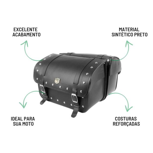 Imagem de Alforge Mala Bolsa Lateral 50 Litros Cravo + Afastador Suporte Kawasaki Vulcan 650 Par