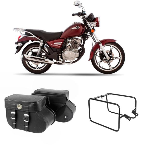 Imagem de Alforge Mala Bolsa Lateral Botinha 36 Litros Par + Afastador Suporte Moto Haojue Chopper Road 150