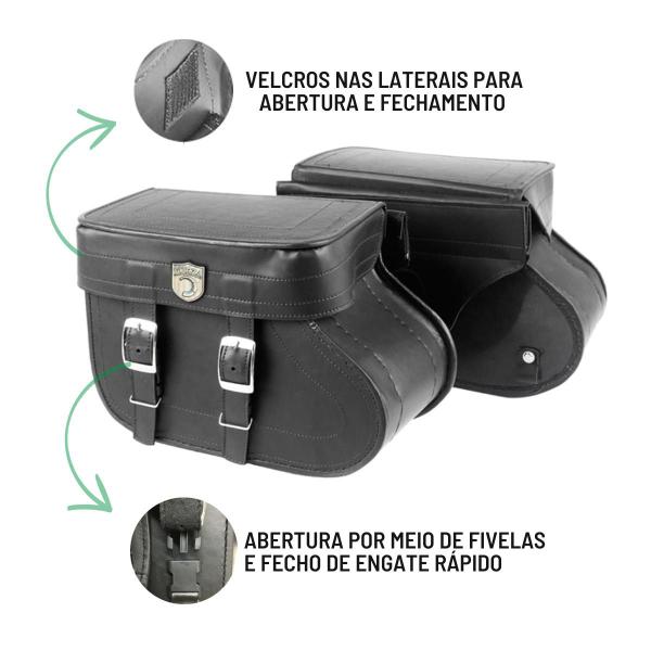 Imagem de Alforge Mala Bolsa Lateral Botinha 36 Litros Par + Afastador Suporte Moto Honda VT 750 Shadow 