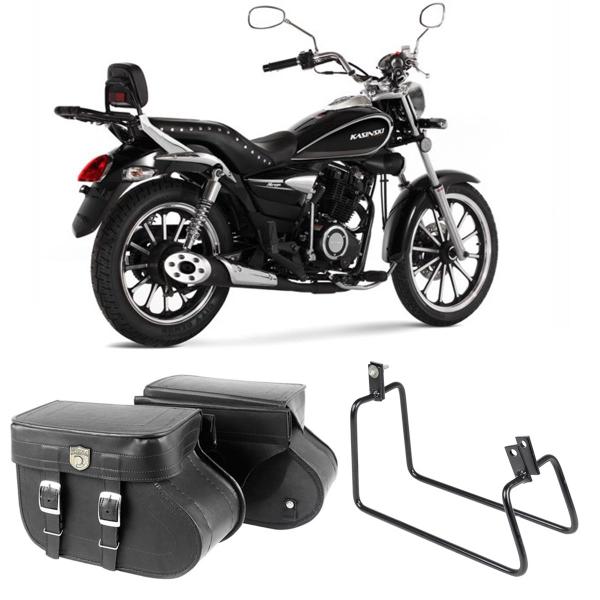 Imagem de Alforge Mala Bolsa Lateral Botinha 36 Litros Par + Afastador Suporte Moto Kasinski Mirage 150