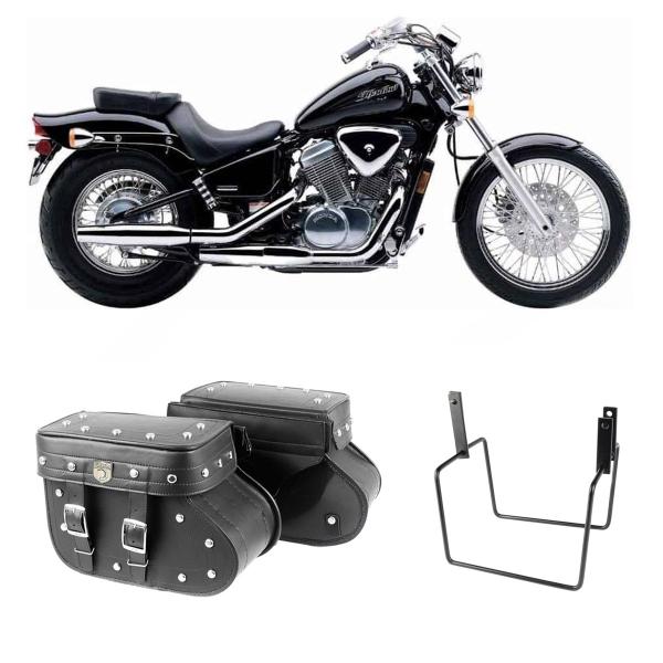 Imagem de Alforge Mala Bolsa Lateral Botinha Cravo 36 Litros Par + Afastador Suporte Moto Honda VT 600 Shadow