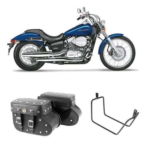 Imagem de Alforge Mala Bolsa Lateral Botinha Cravo 36 Litros Par + Afastador Suporte Moto Honda VT 750 Shadow 2006 Até 2010