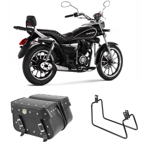 Imagem de Alforge Mala Bolsa Lateral Cravo 36 Litros Par + Afastador Suporte Moto Kasinski Mirage 150