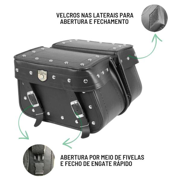 Imagem de Alforge Mala Bolsa Lateral Cravo 36 Litros Par + Afastador Suporte Moto Kasinski Mirage 150