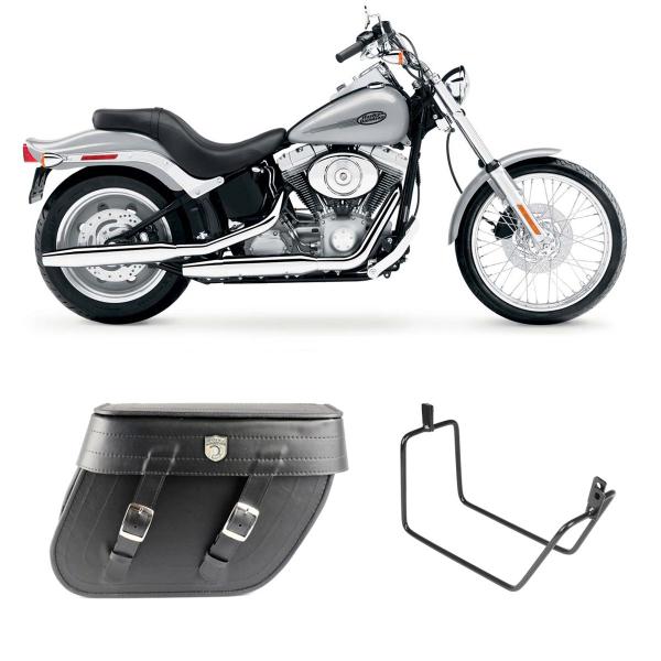 Imagem de Alforge Mala Bolsa Losango Liso 64 Litros Par + Afastador Suporte Moto Harley Softail STD FX