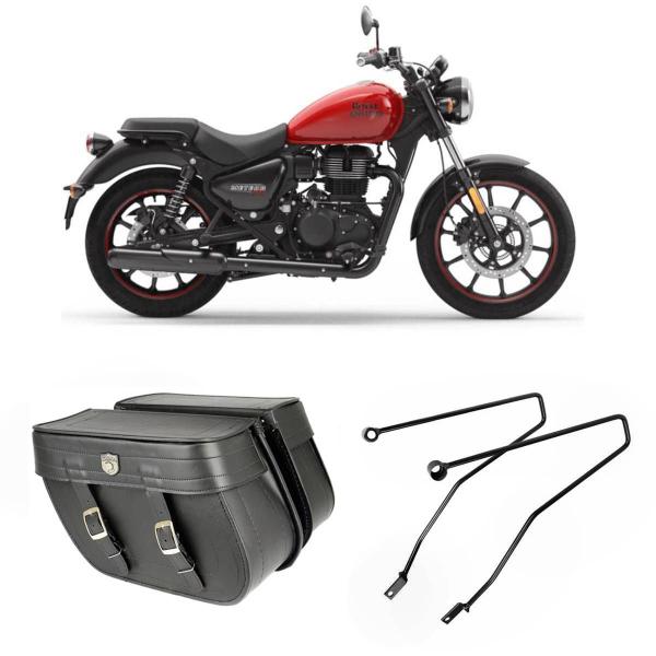 Imagem de Alforge Mala Bolsa Losango Liso 64 Litros Par + Afastador Suporte Moto Royal Enfield Meteor 350