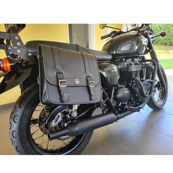 Imagem de Alforge Mala Bolsa Pasta Lateral 20 Litros Par + Afastador Suporte Moto Harley Sportster 1200